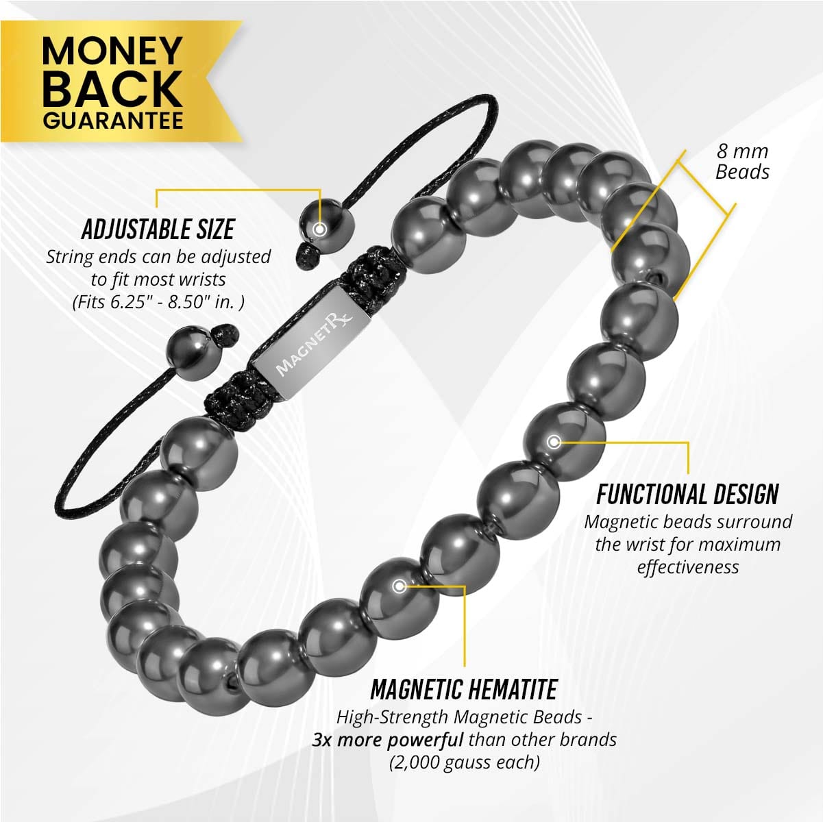 High Power Magnetic Hematite Bracelet Classic 8mm Bead