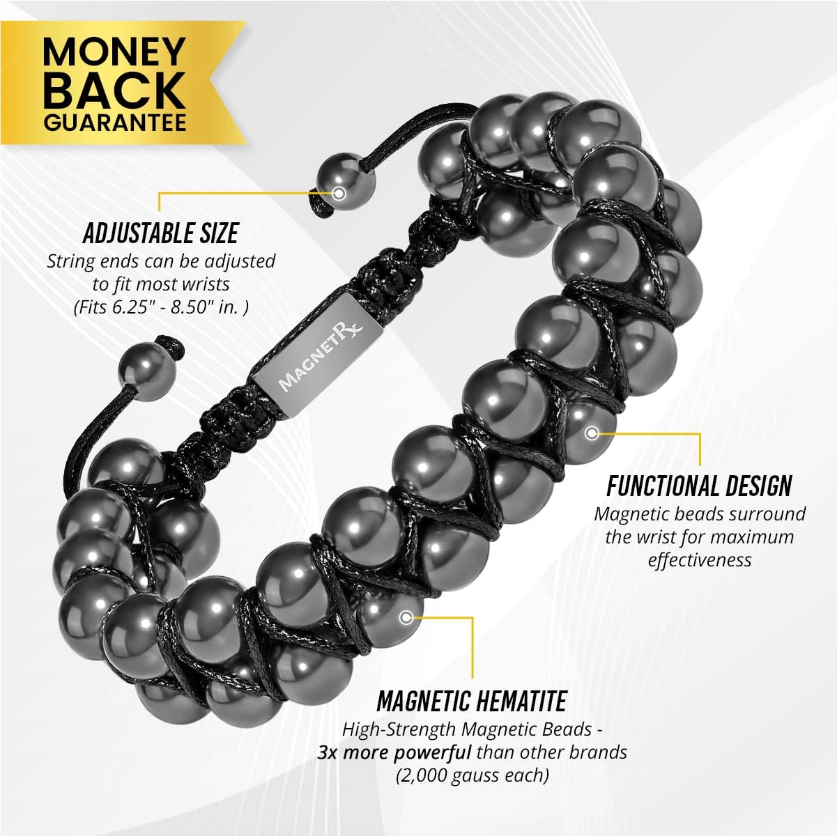 High Power Magnetic Hematite Bracelet Double Row