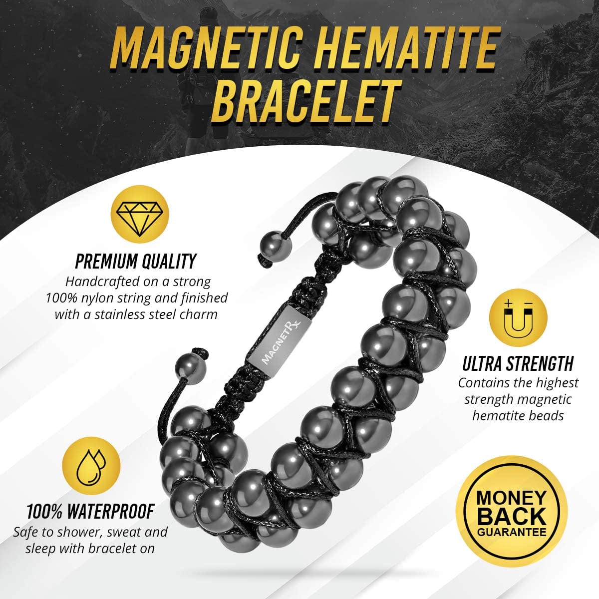 High Power Magnetic Hematite Bracelet Double Row