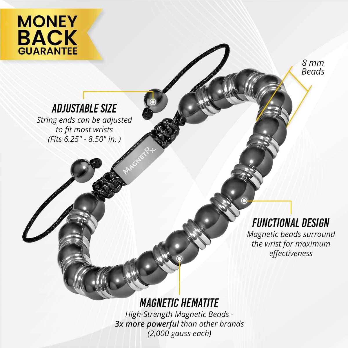 High Power Magnetic Hematite Bracelet Silver Titan