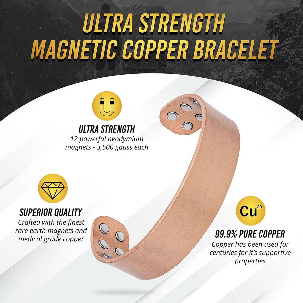 Mega Strength Magnetic Therapy Bracelet Wide Copper Cuff