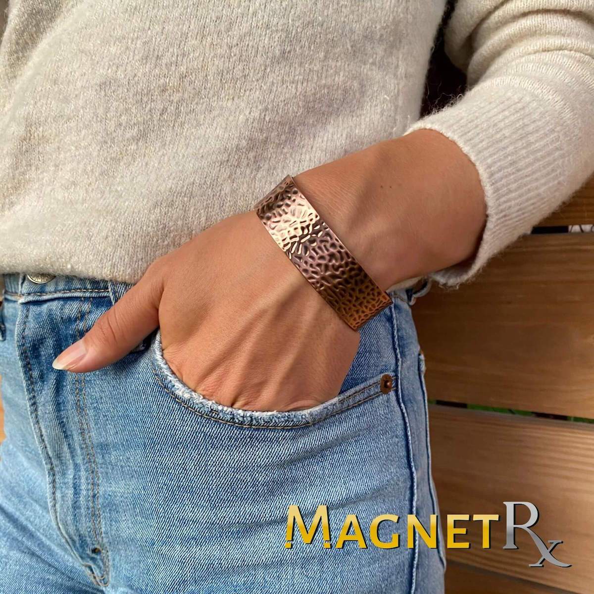 Mega Strength Magnetic Therapy Bracelet Wide Hammered Copper Cuff