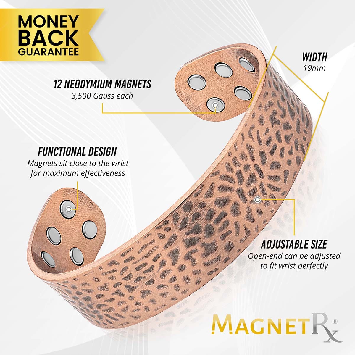 Mega Strength Magnetic Therapy Bracelet Wide Hammered Copper Cuff
