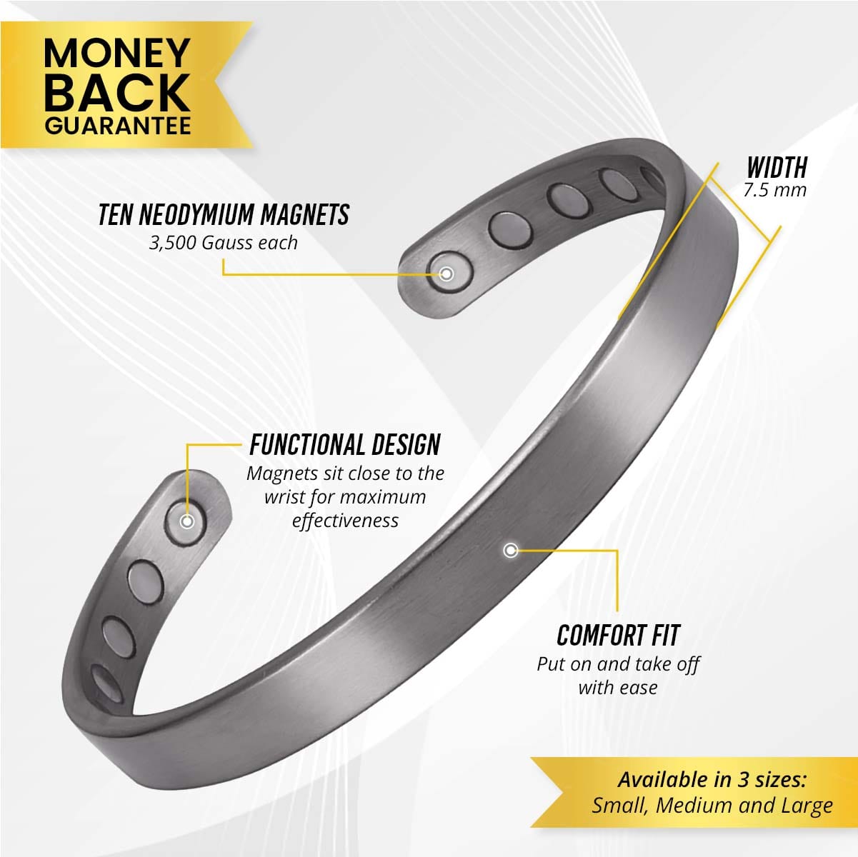 Men’s Magnetic Bracelet Cuff (Brushed Silver)