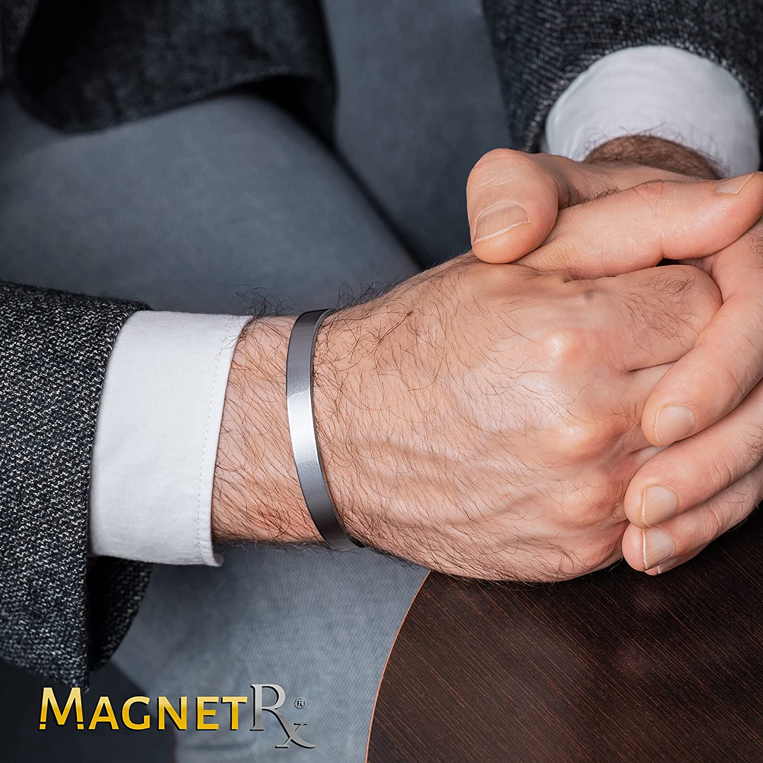 Men’s Magnetic Bracelet Cuff (Brushed Silver)
