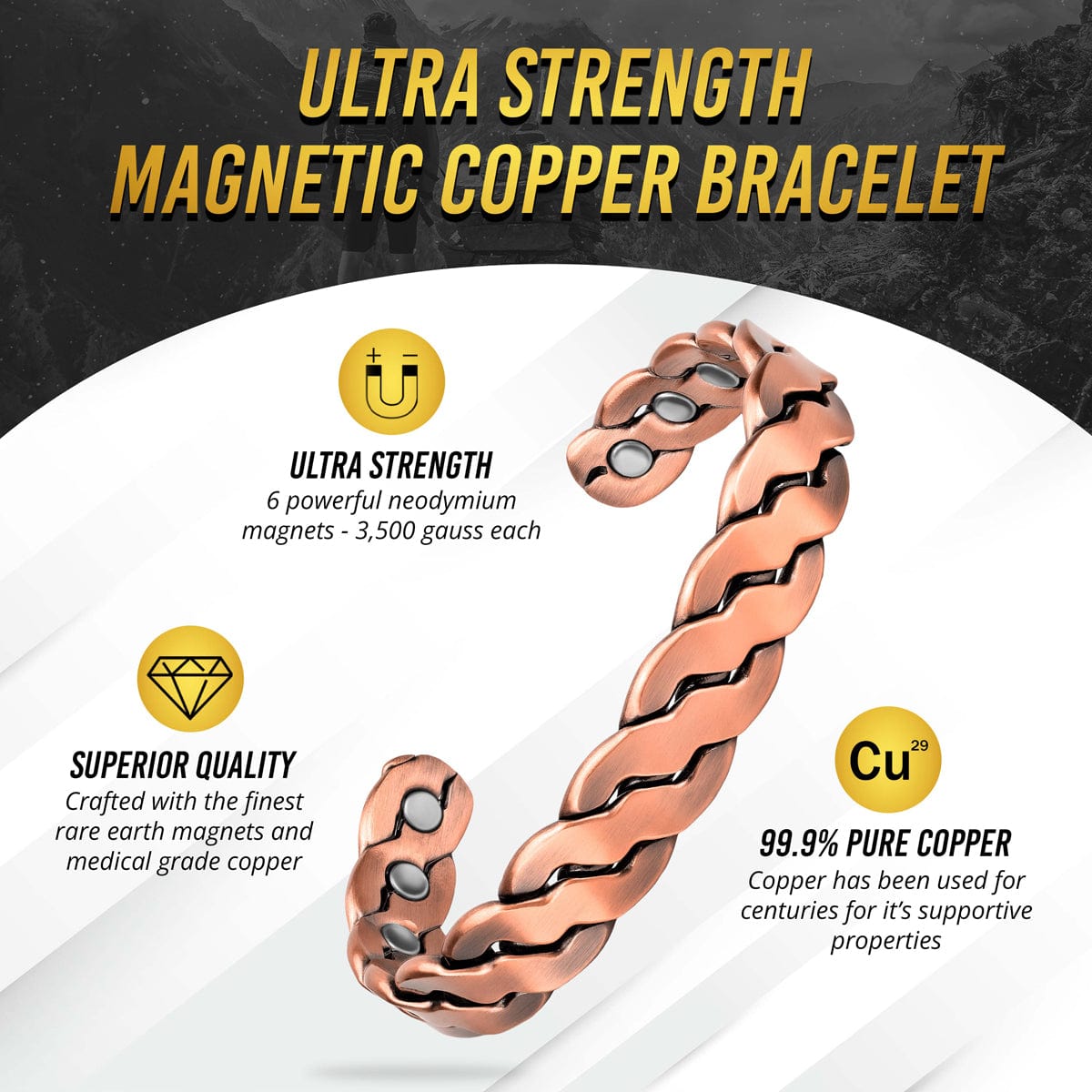 Rugged Twist Copper Magnetic Therapy Bracelet Bangle