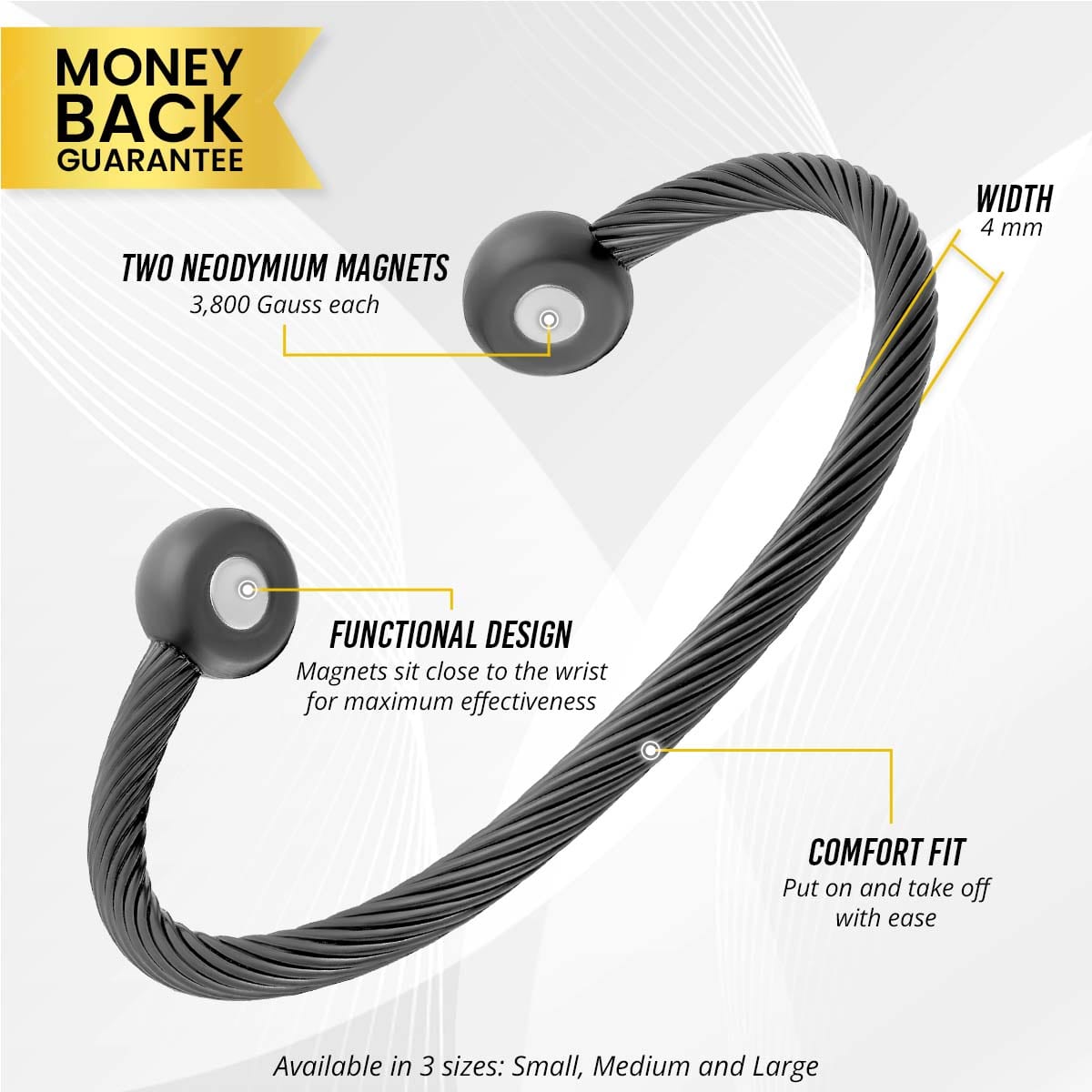 Twisted Cable Magnetic Bracelet Cuff (Gunmetal)
