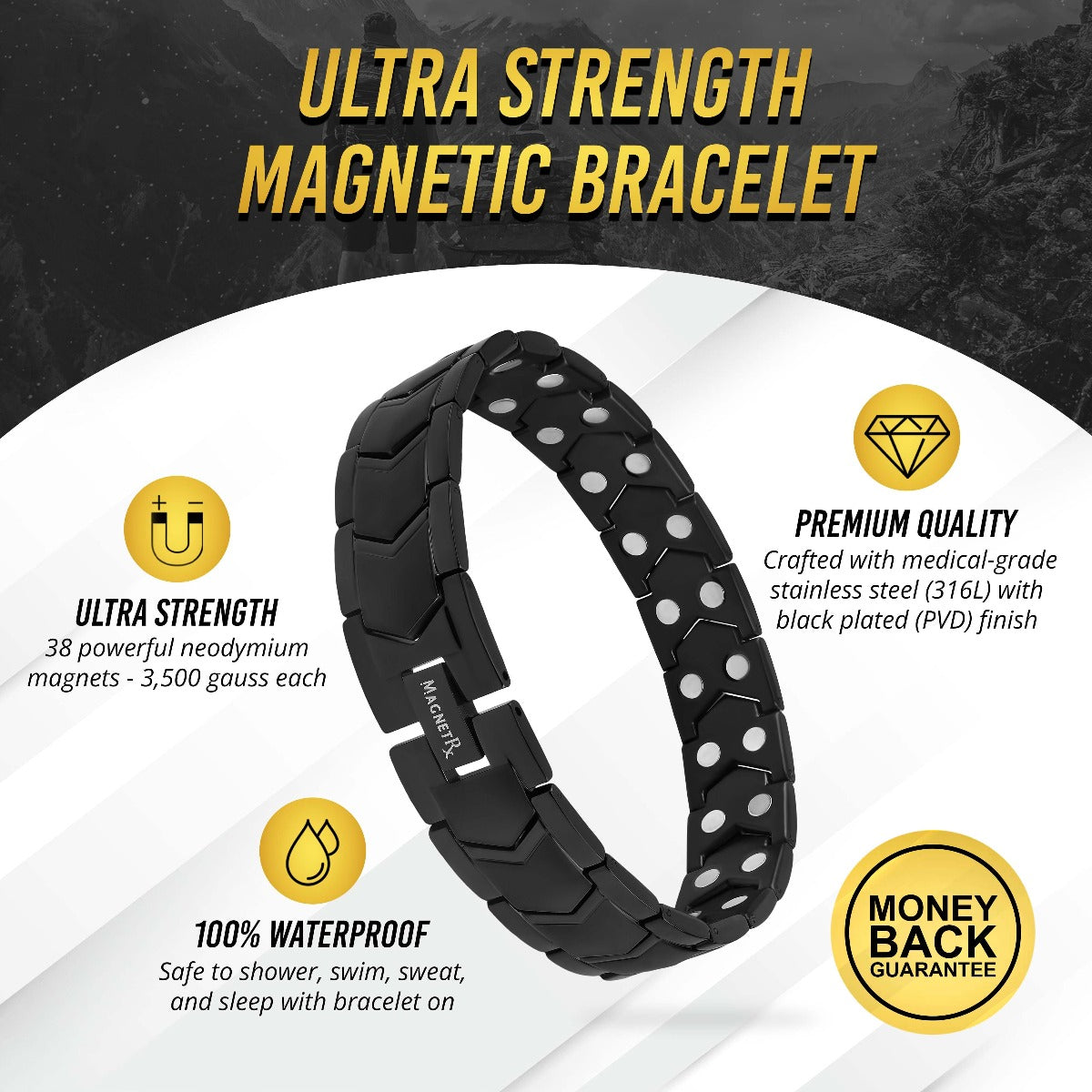 Ultra Strength Magnetic Therapy Bracelet Black Arrow Chain