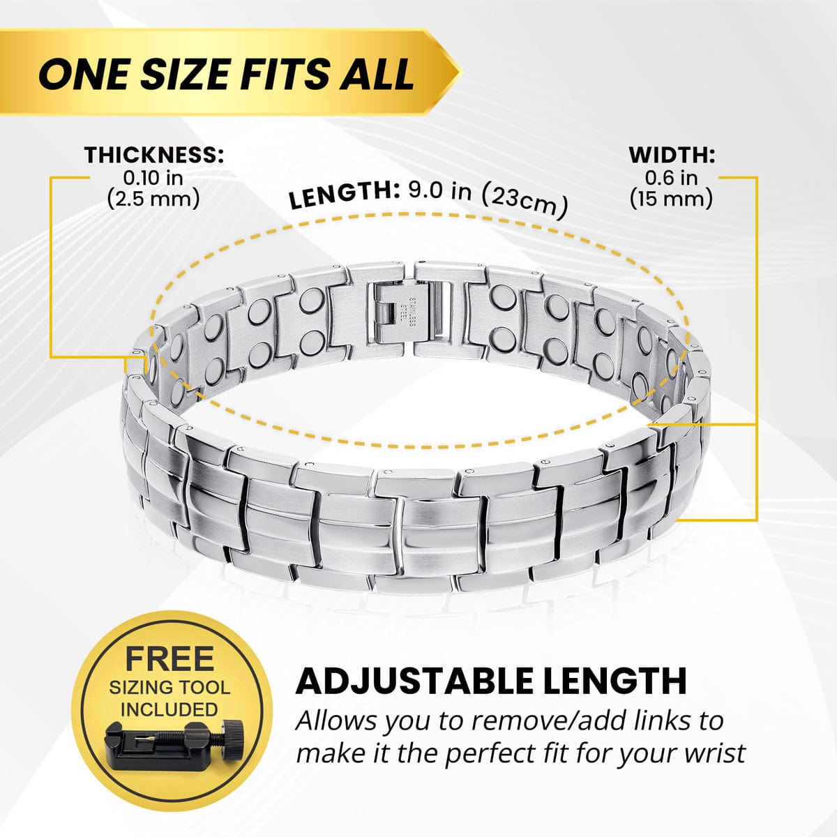 Ultra Strength Magnetic Therapy Bracelet Silver Classic