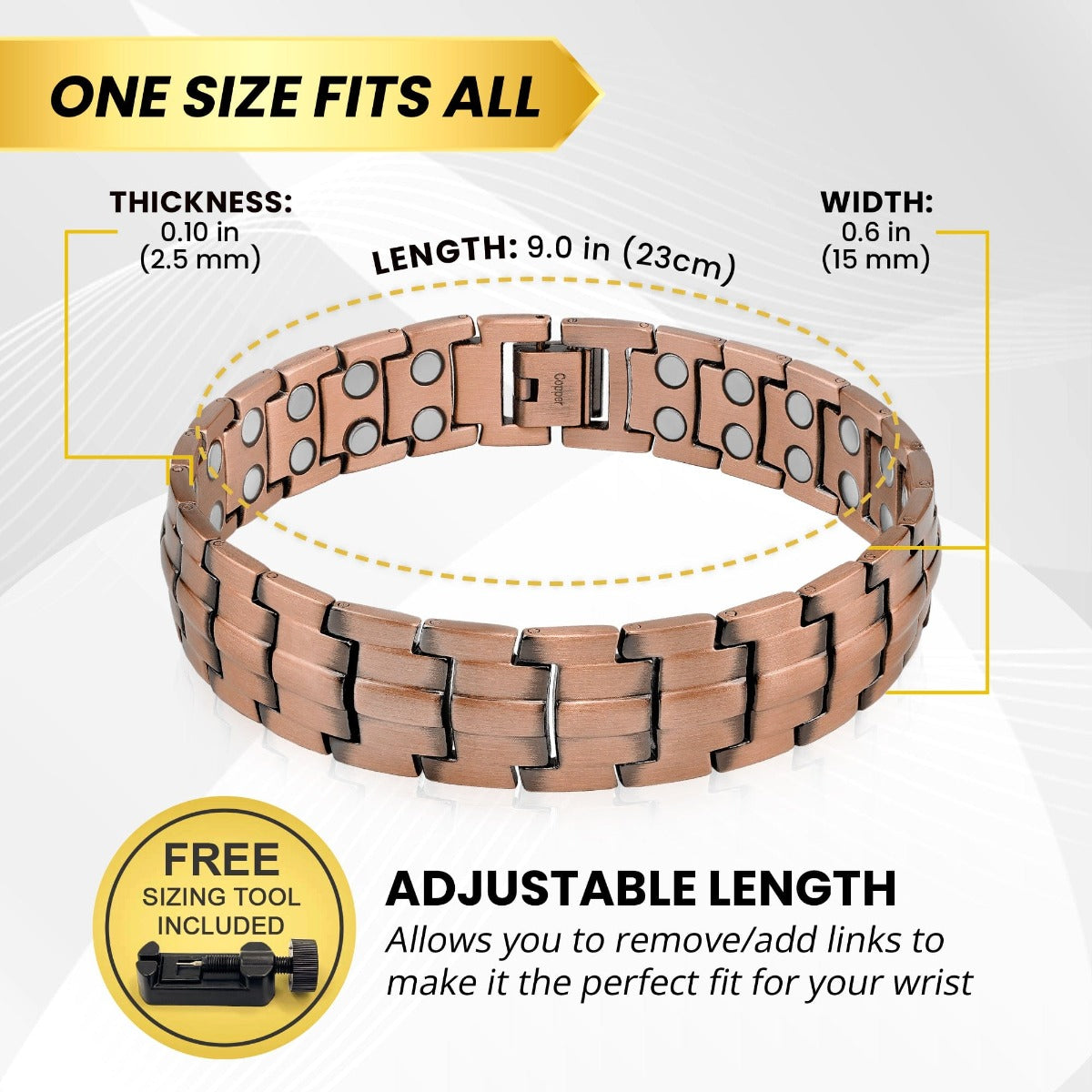 Ultra Strength Pure Copper Magnetic Therapy Bracelet (Classic)