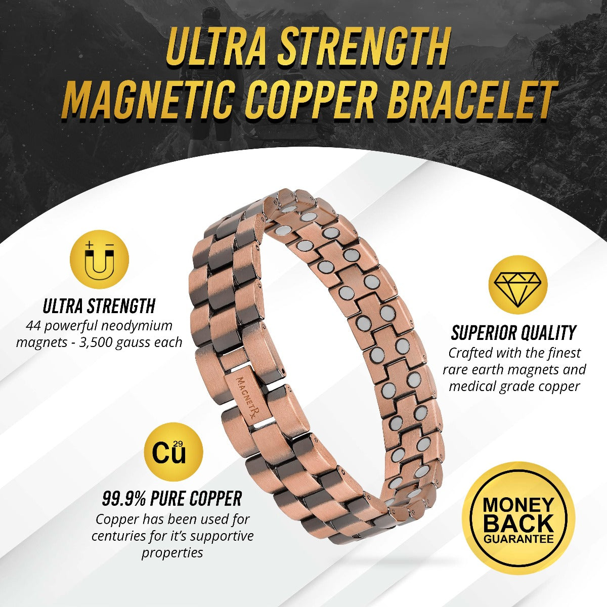 Ultra Strength Pure Copper Magnetic Therapy Bracelet (President)