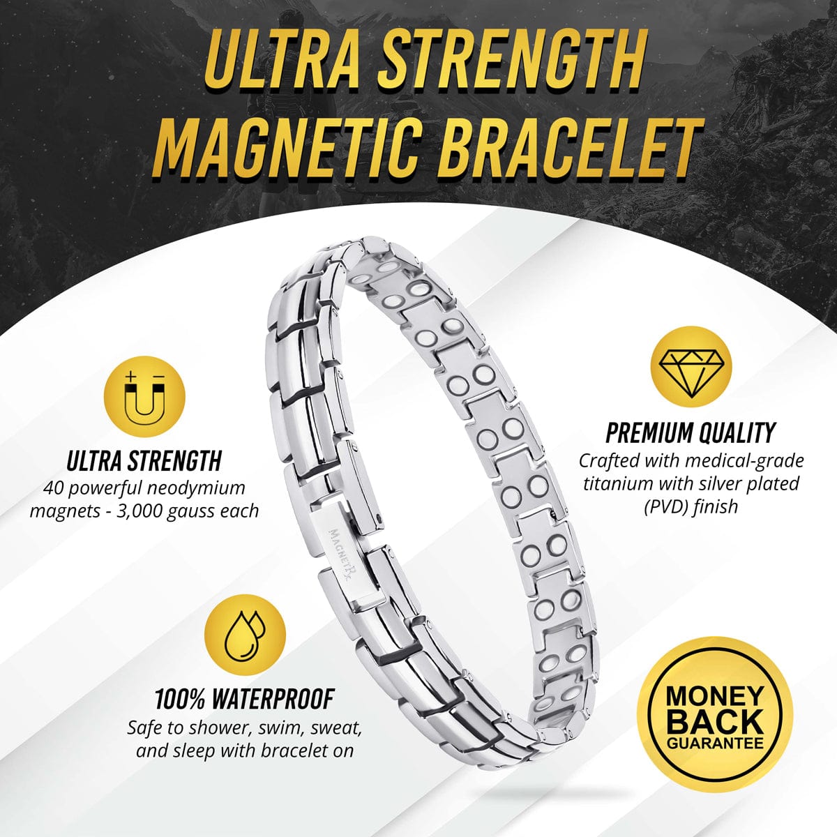 Women's Ultra Strength Silver Titanium Magnetic Therapy Bracelet