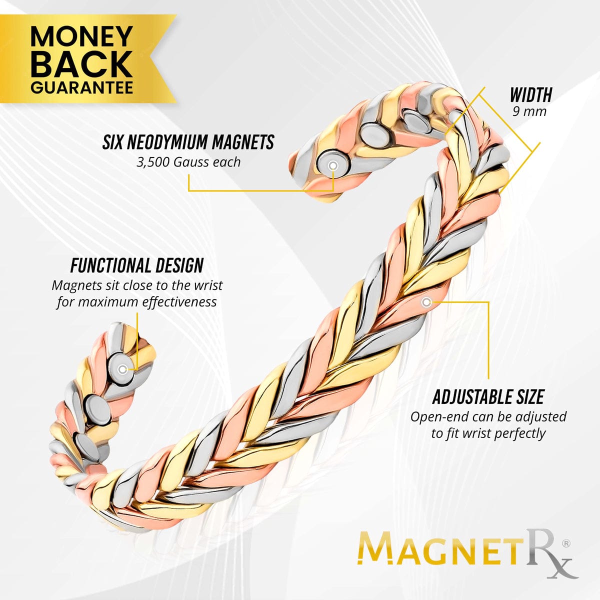 Woven Tri-Tone Magnetic Therapy Bracelet Cuff