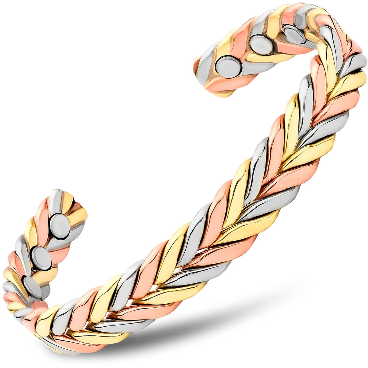 Woven Tri-Tone Magnetic Therapy Bracelet Cuff