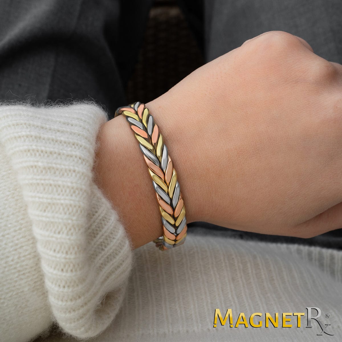 Woven Tri-Tone Magnetic Therapy Bracelet Cuff