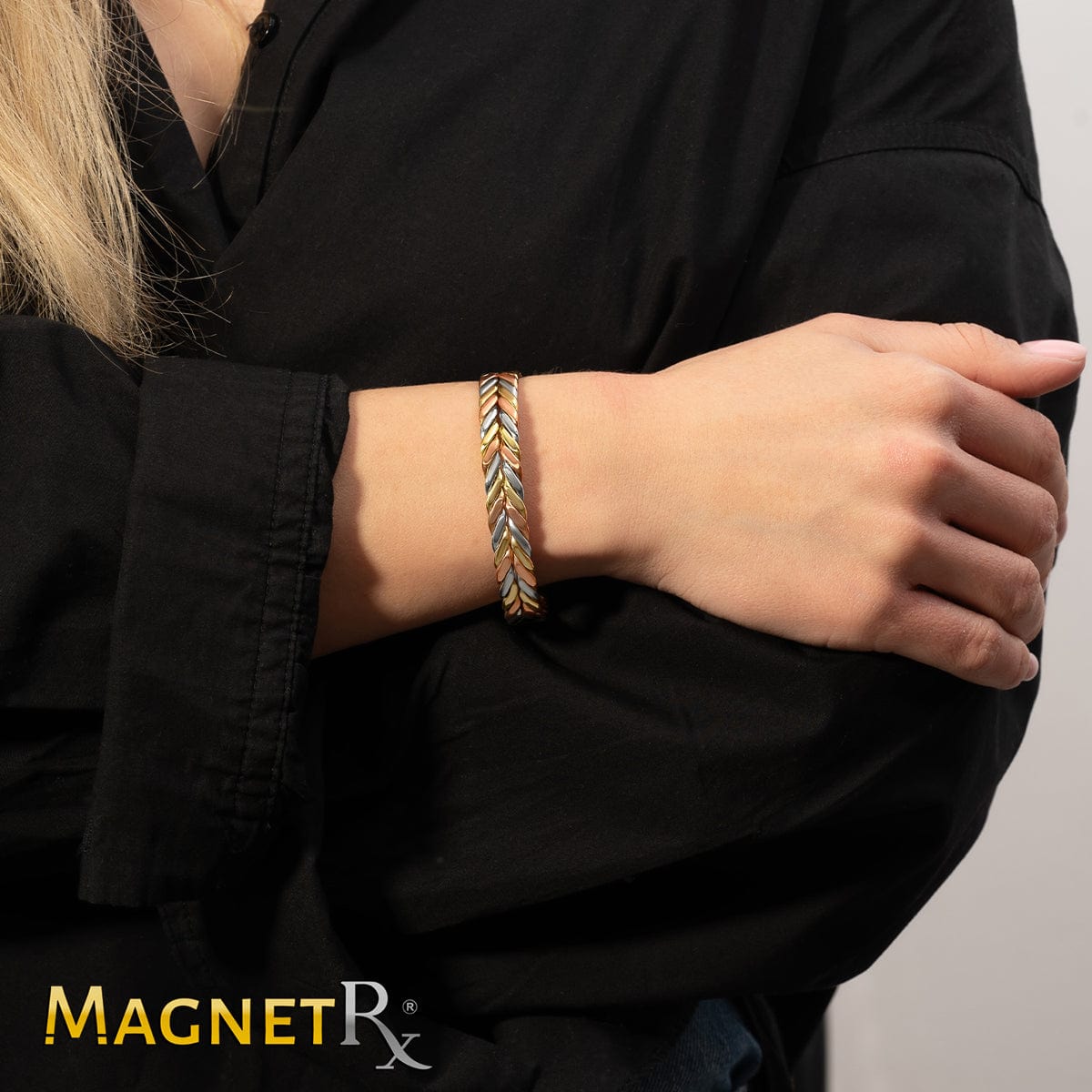 Woven Tri-Tone Magnetic Therapy Bracelet Cuff
