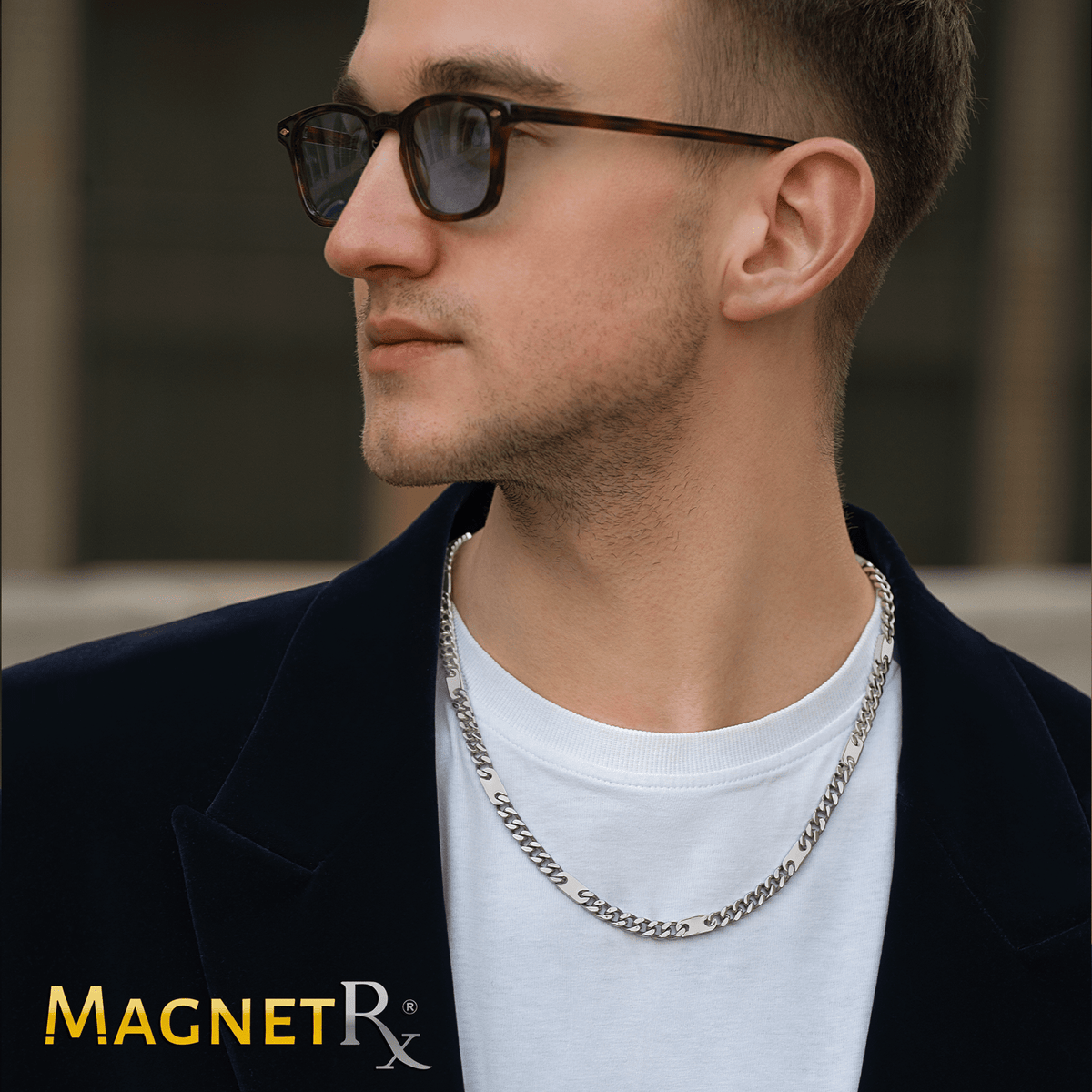 Magnetic Therapy Necklace Stainless Steel Curb Chain