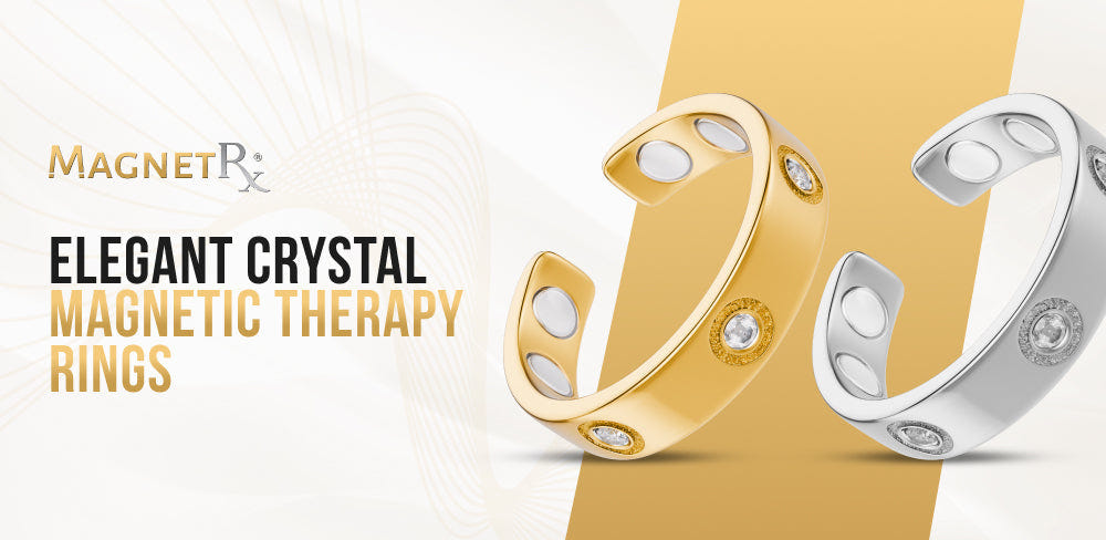 Elegant Silver and Gold Crystal Magnetic Therapy Rings for Health and Style