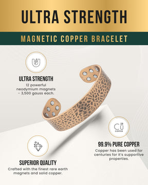 Mega Strength Magnetic Therapy Bracelet Wide Hammered Copper Cuff