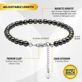 Hematite Magnetic Anklet - 6mm Faceted beads