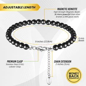 Hematite Magnetic Anklet - 6mm Round Beads