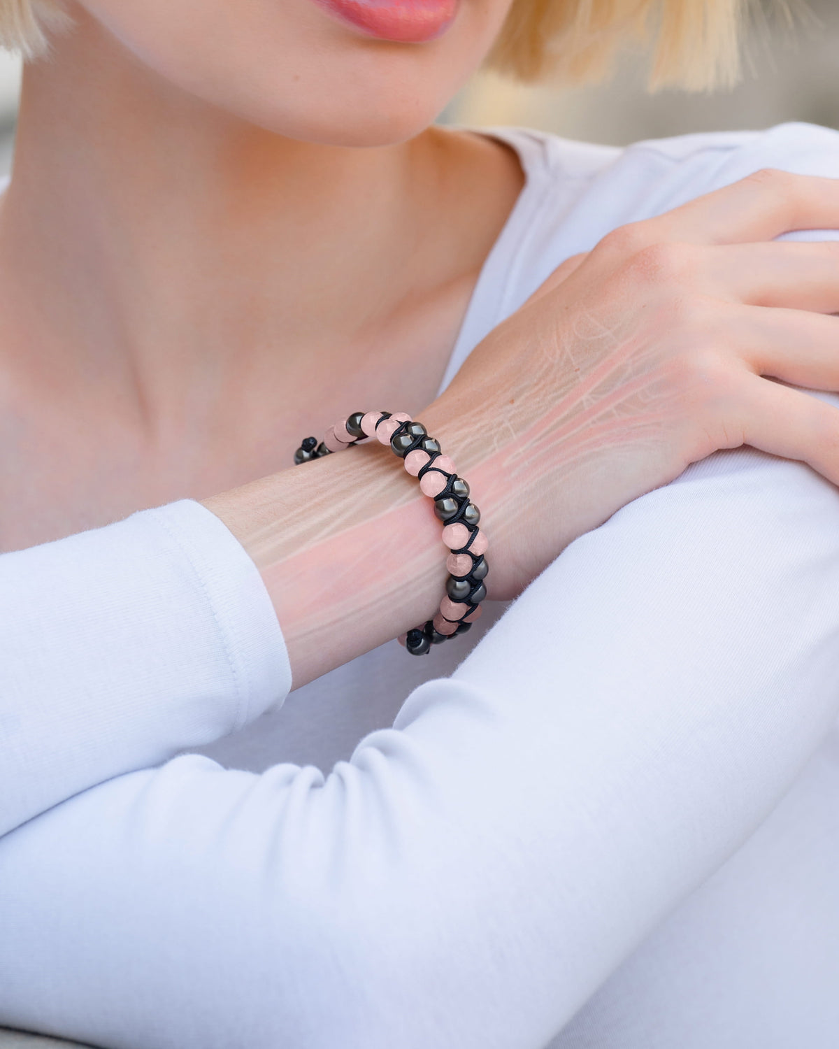 Magnetic Hematite & Rose Quartz Beaded Bracelet for Women