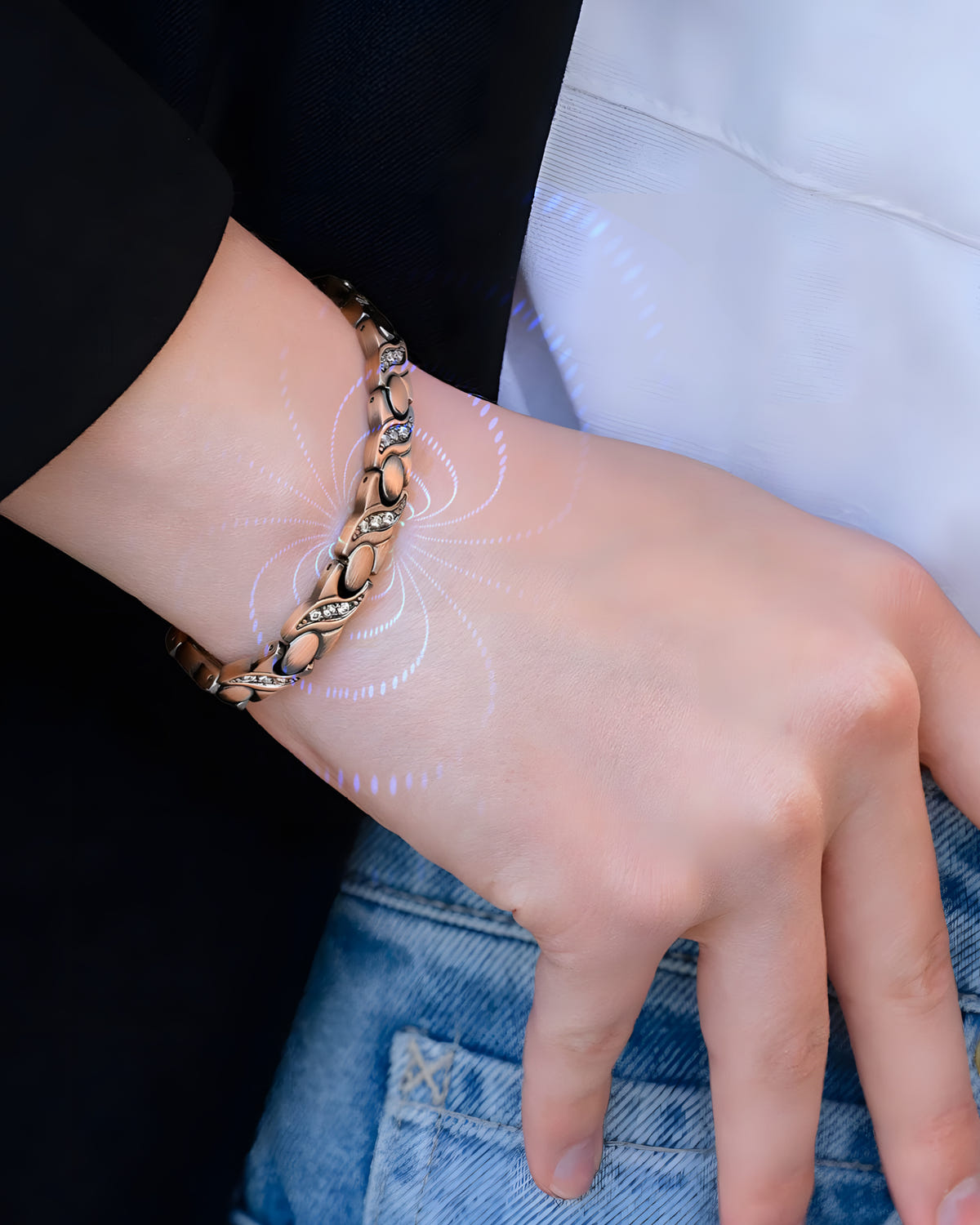 His & Hers Copper Magnetic Bracelets – 3X Stealth & Crystal XO Set