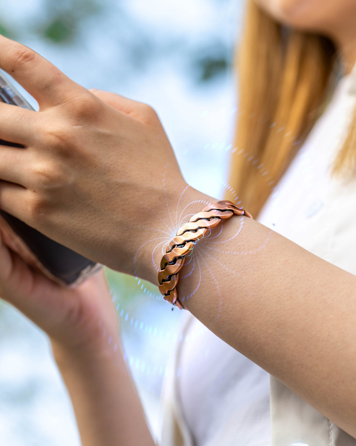 His & Hers Copper Magnetic Cuffs – Twisted & Floral