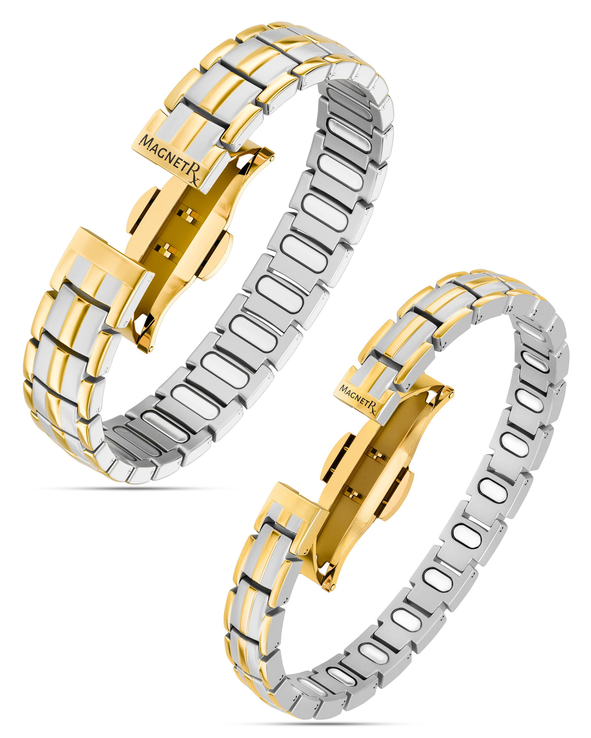 His & Hers Matching Magnetic Bracelets – EllipseMAX Titanium (Silver & Gold)