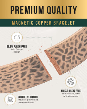 Mega Strength Magnetic Therapy Bracelet Wide Hammered Copper Cuff
