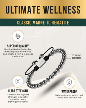 High Power Magnetic Hematite Bracelet Classic 6mm Bead