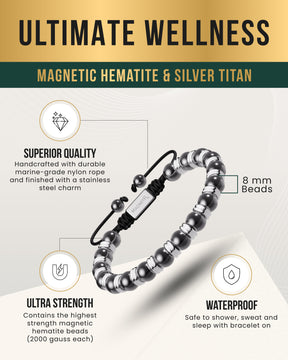 High Power Magnetic Hematite Bracelet Silver Titan