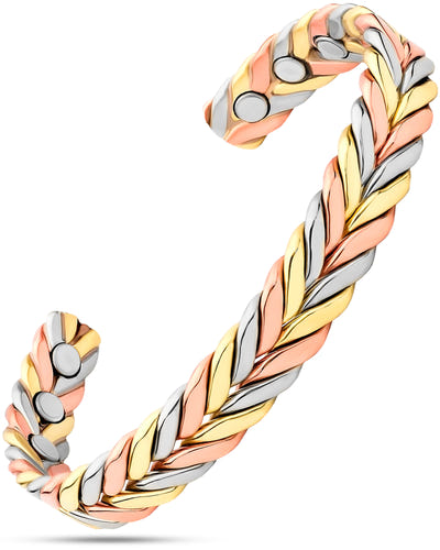 Woven Tri-Tone Magnetic Therapy Bracelet Cuff