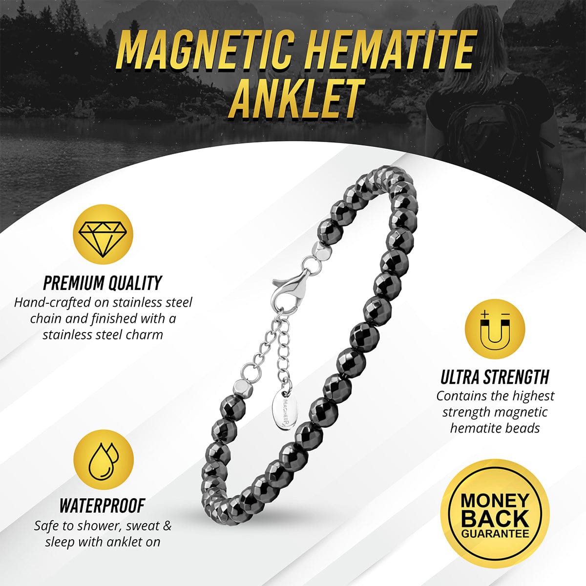 Hematite Magnetic Anklet (6mm Faceted Beads)