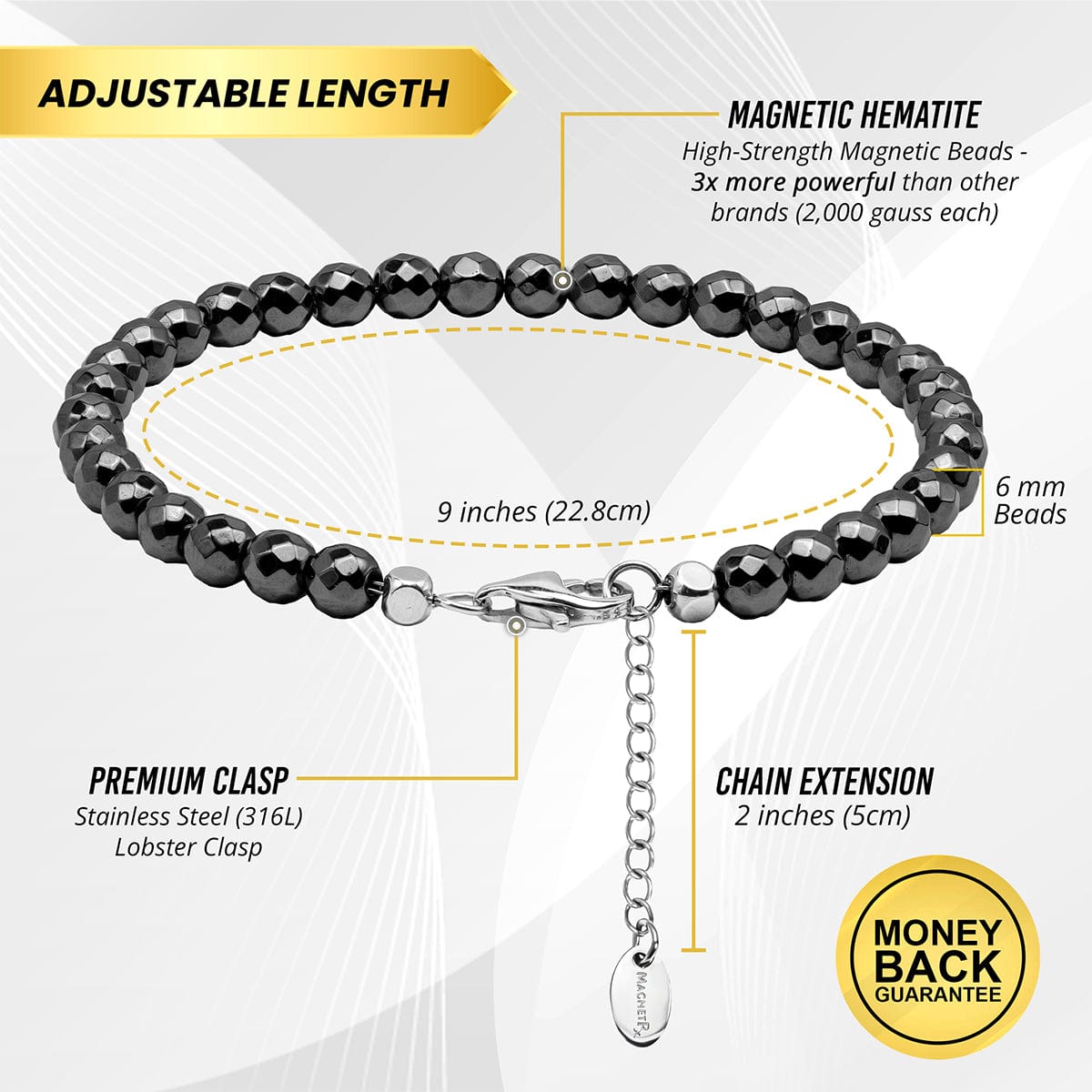 Hematite Magnetic Anklet (6mm Faceted Beads)