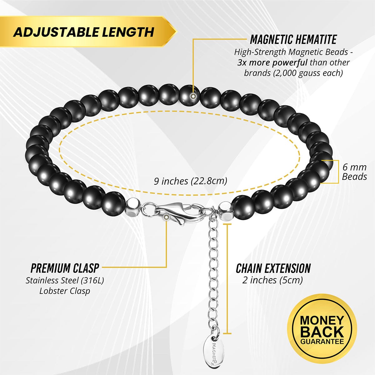 Hematite Magnetic Anklet (6mm Round Beads)