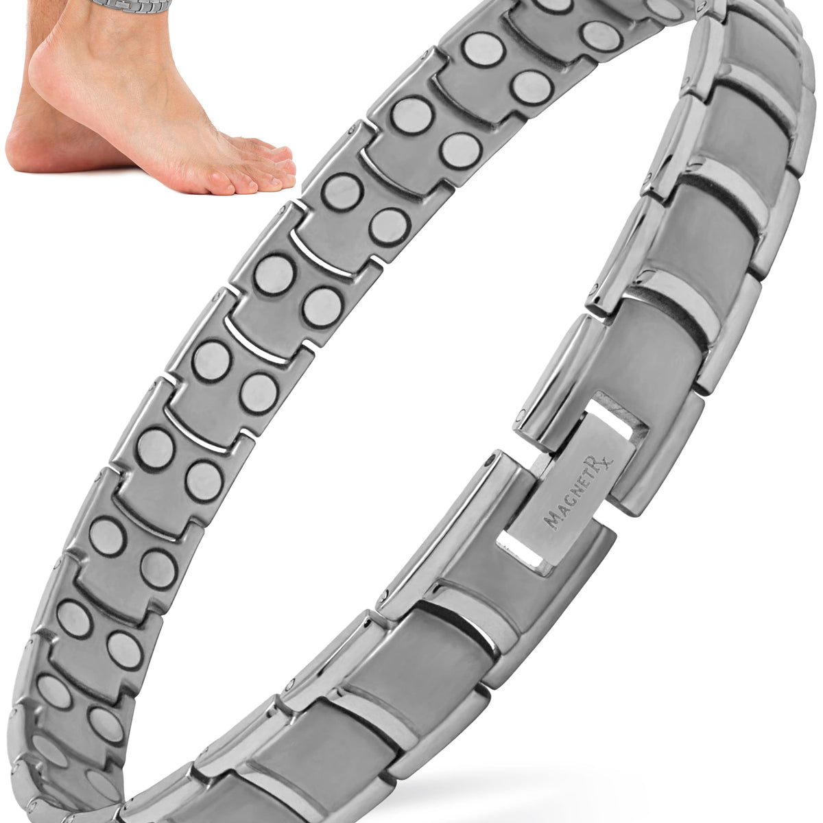 Titanium Magnetic Anklet for Men - Silver - MagnetRX
