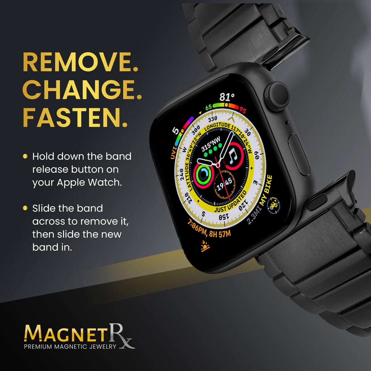 Magnetic Therapy Apple Watch Band - Black Steel - MagnetRX®