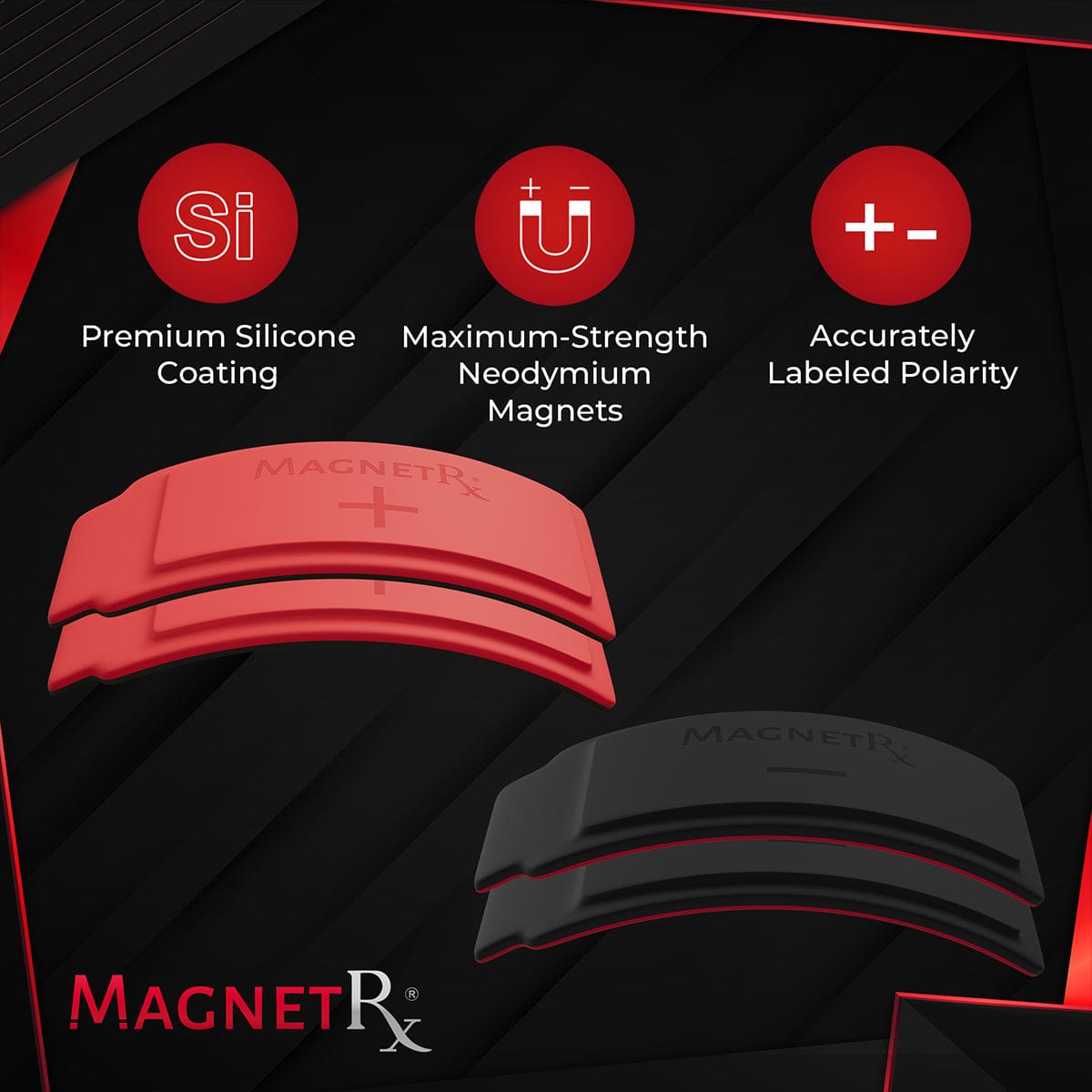 Biomagnetic Therapy Arc Magnets — Neodymium & Silicone (4 Curved Magnets)