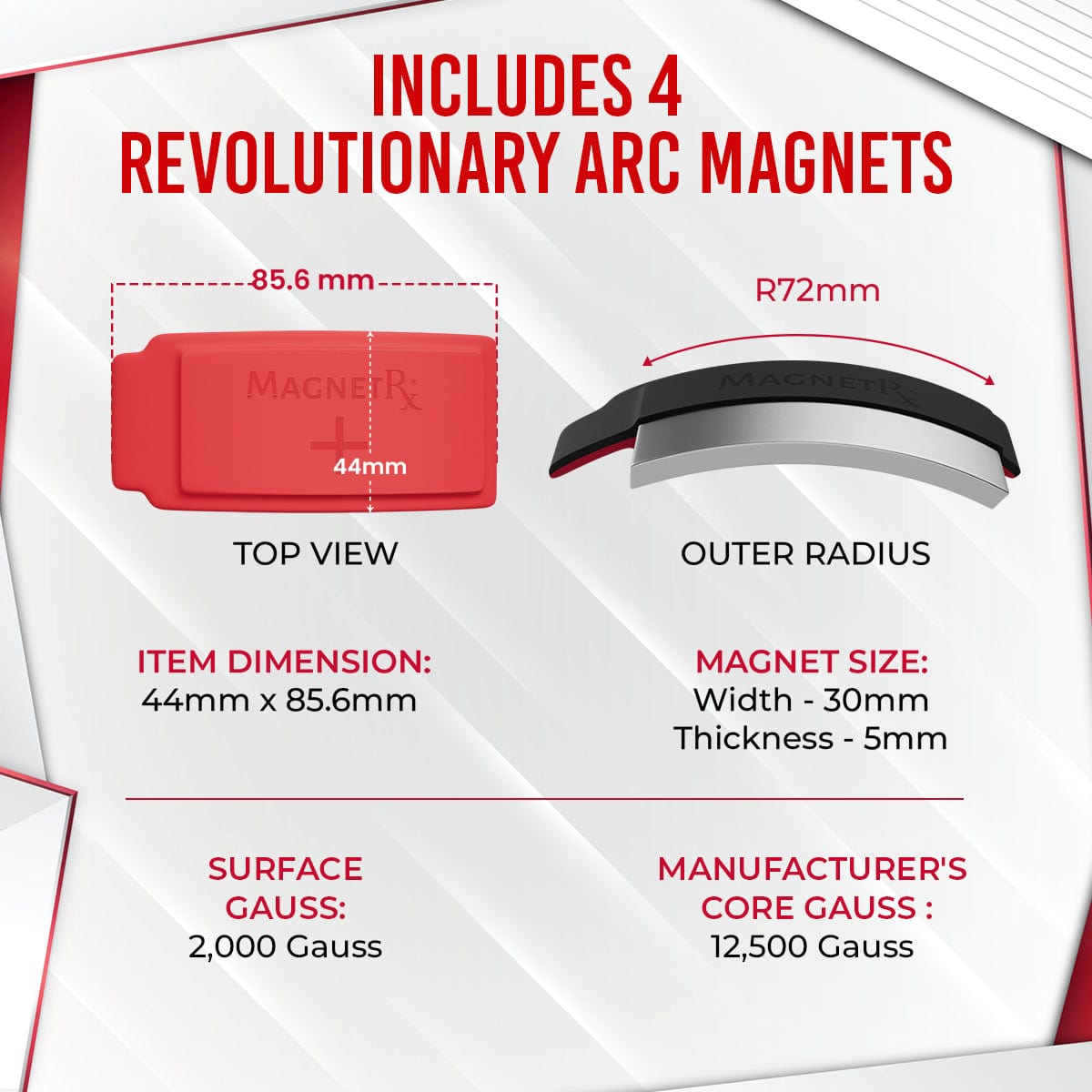 Biomagnetic Therapy Arc Magnets — Neodymium & Silicone (4 Curved Magnets)