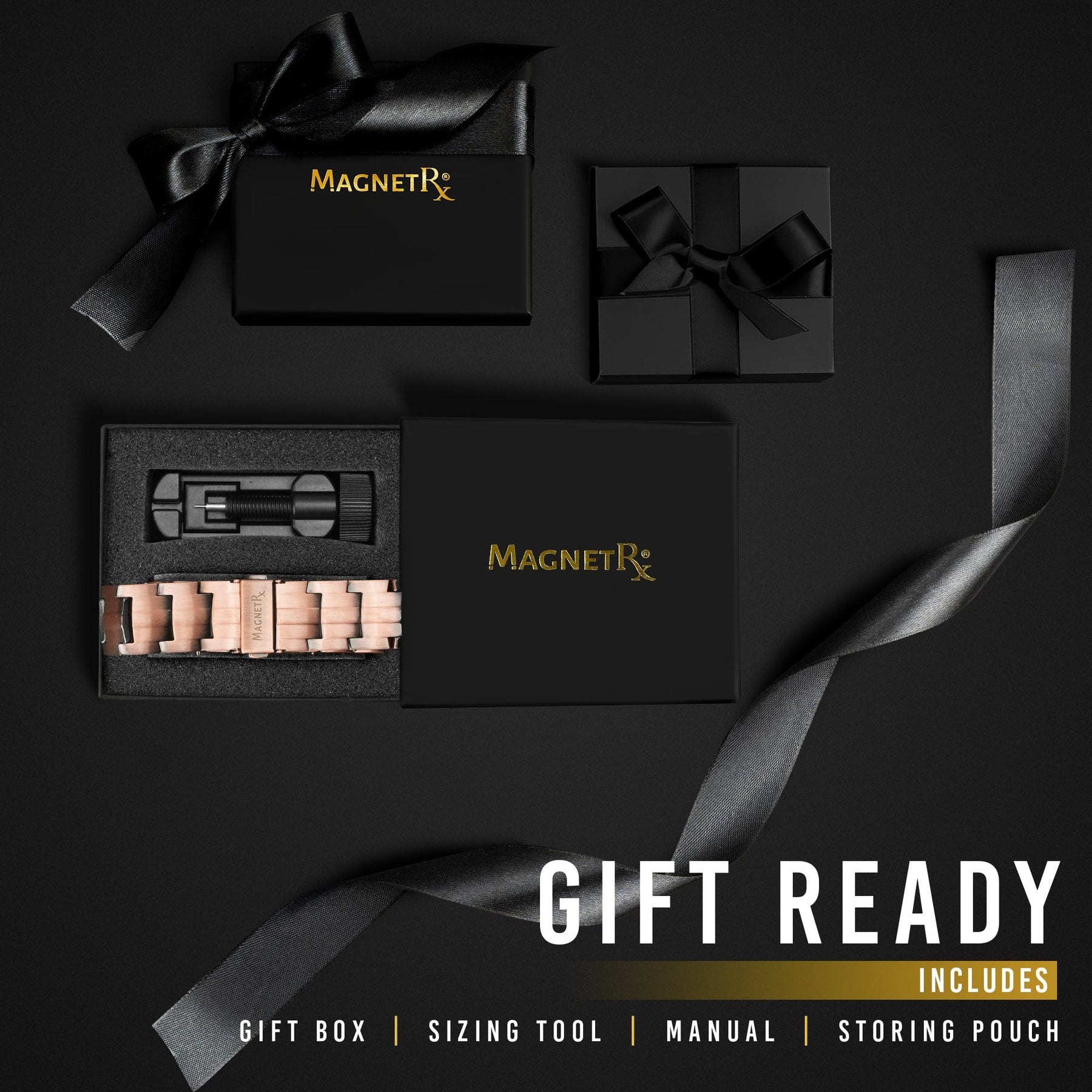 MagnetRX 3X Strength Titanium Magnetic Bracelet – Magnetic Bracelets for Men – Premium Fold-Over Clasp & Adjustable Length with Sizing Tool (Gold)