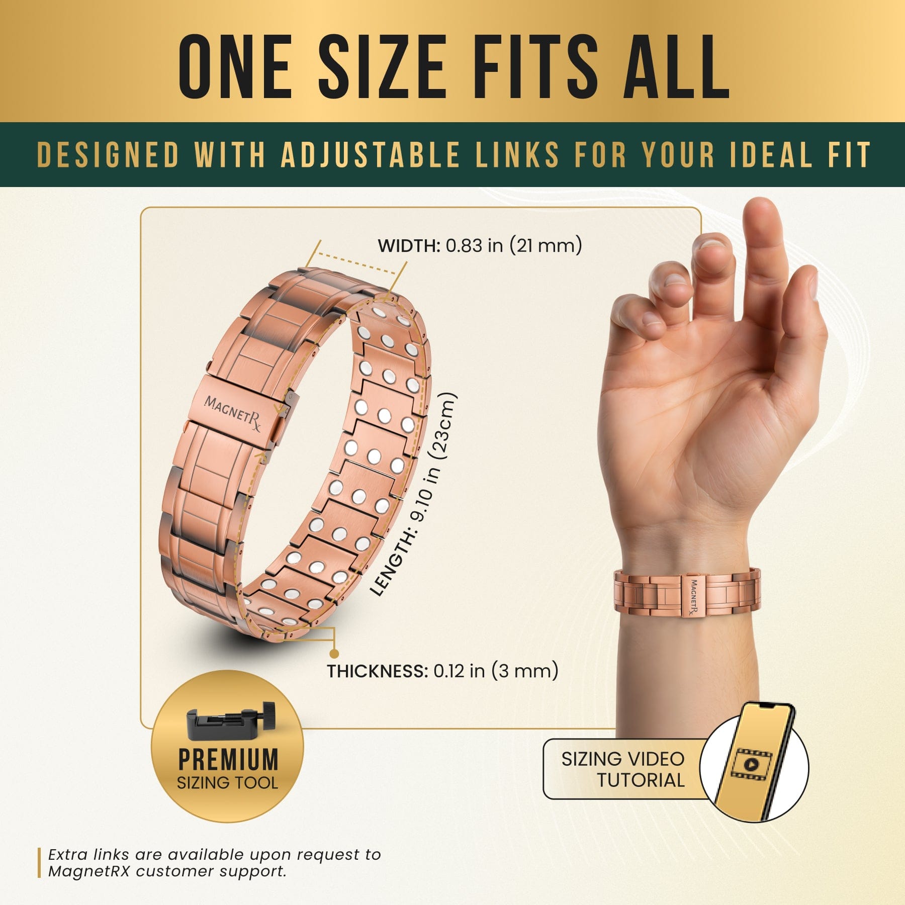 Magnetic Bracelet 3x Strength Copper Magnetic Bracelet for Men (Stealth) MagnetRX