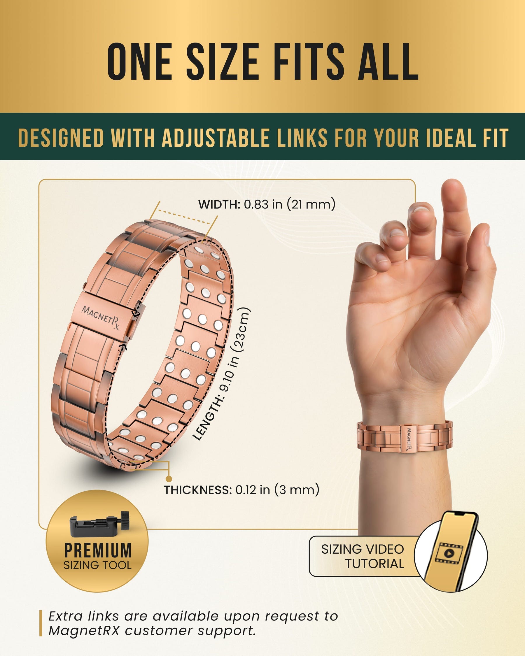 Magnetic Bracelet 3x Strength Copper Magnetic Bracelet for Men (Stealth) MagnetRX