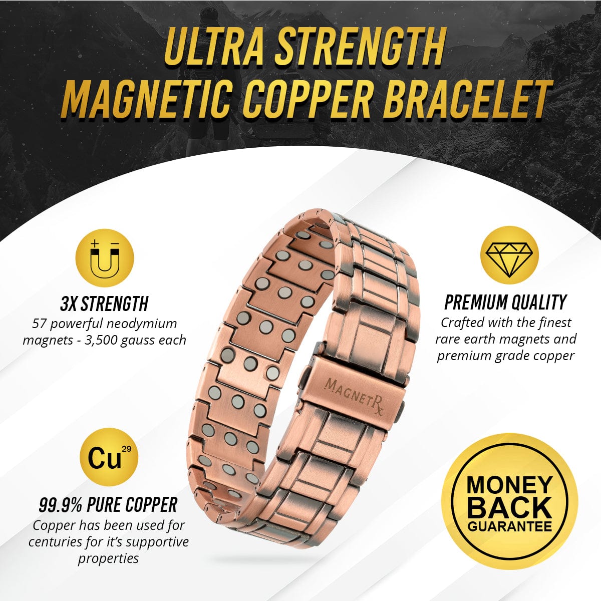 Magnetic Bracelet 3x Strength Copper Magnetic Bracelet for Men (Stealth) MagnetRX