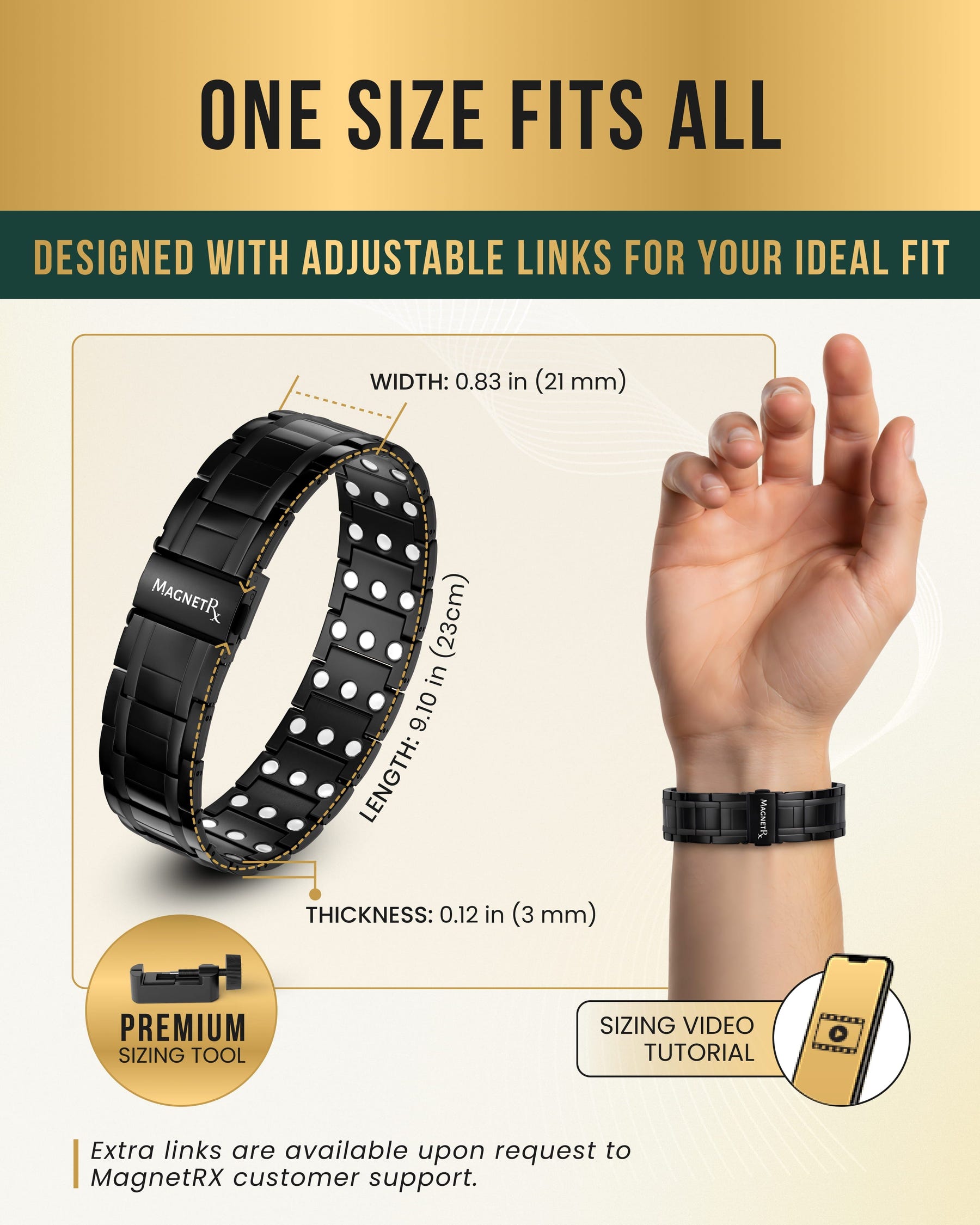 Magnetic Bracelet 3x Strength Titanium Magnetic Bracelet for Men (Black) MagnetRX