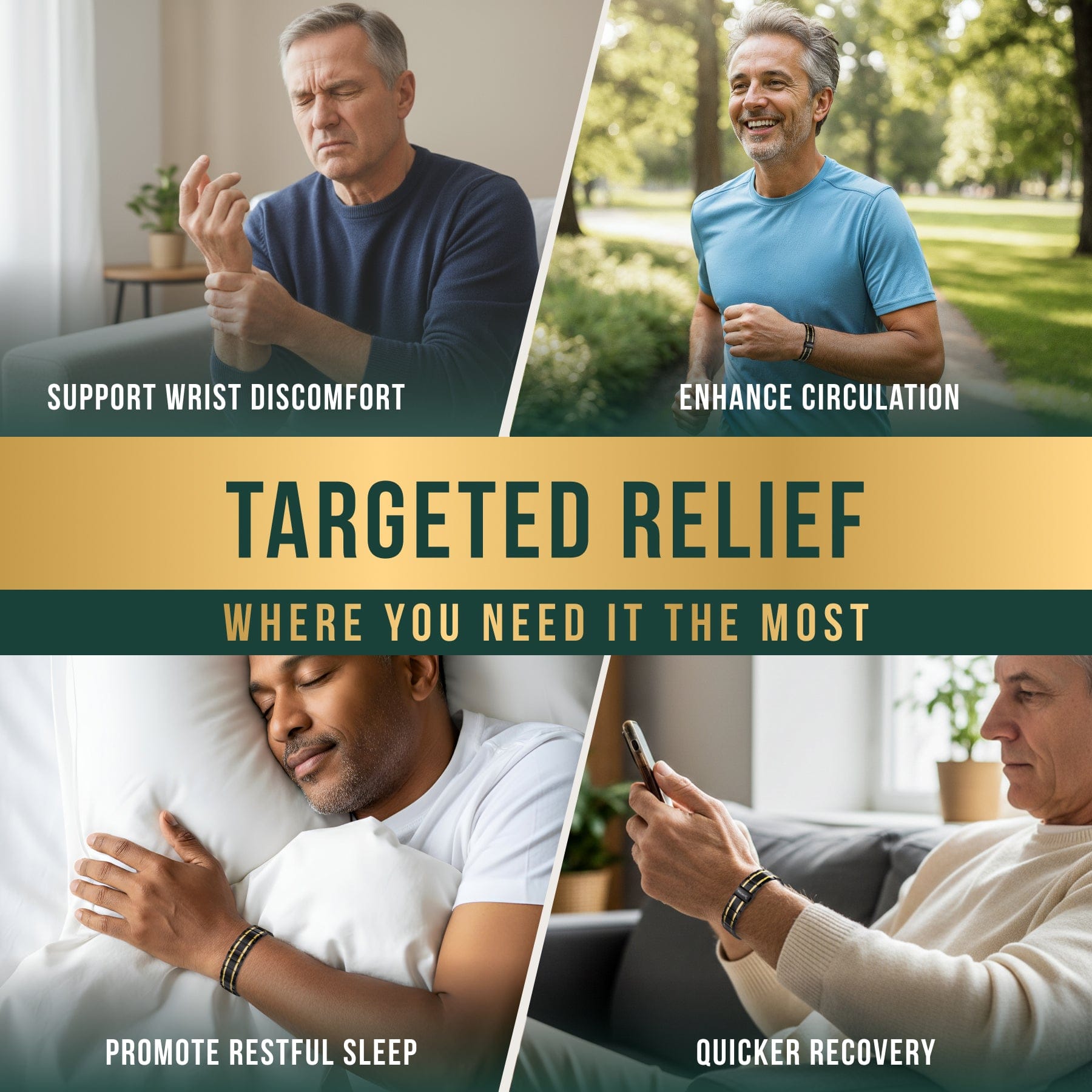 Magnetic Bracelet 3x Strength Titanium Magnetic Bracelet for Men (Black & Gold) MagnetRX