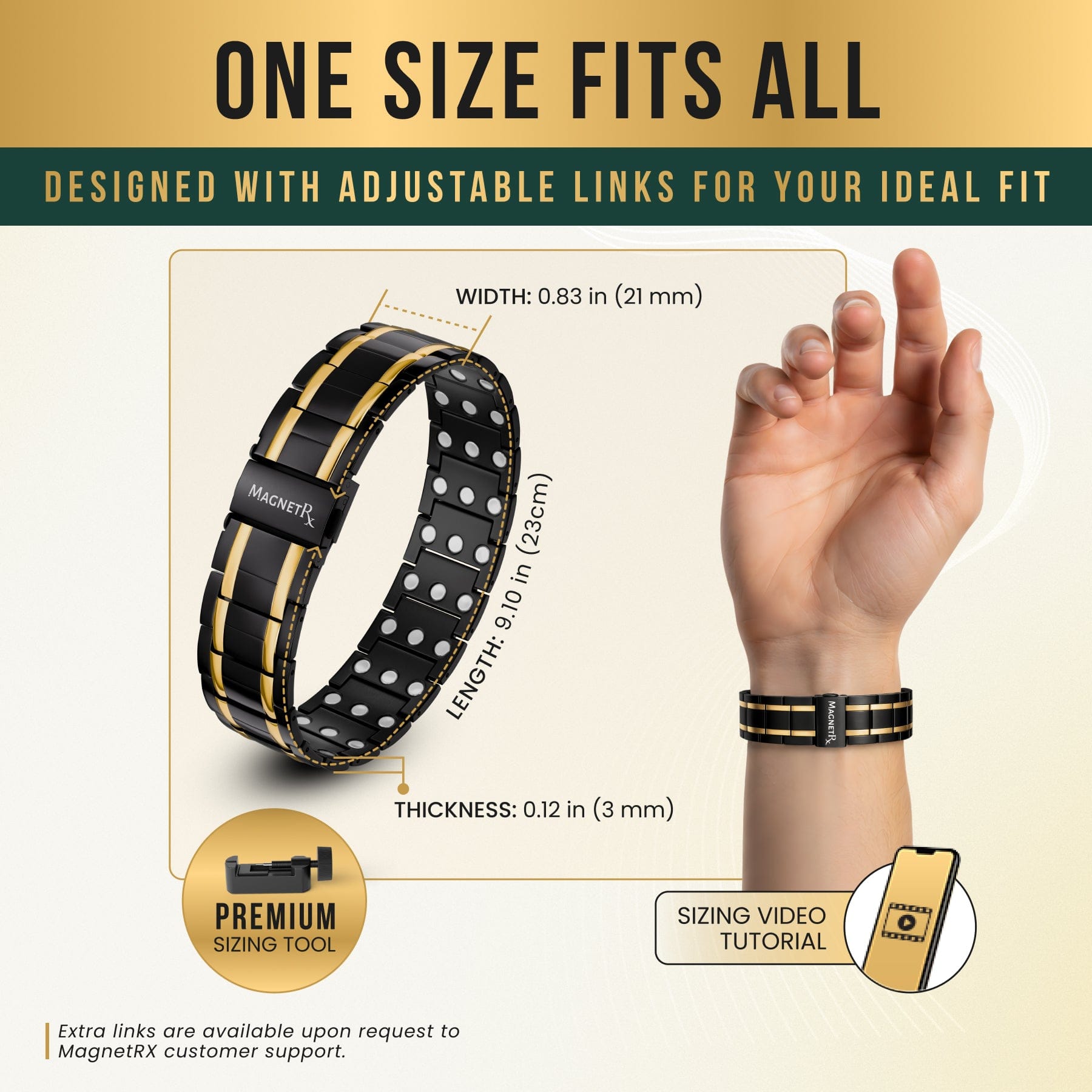 Magnetic Bracelet 3x Strength Titanium Magnetic Bracelet for Men (Black & Gold) MagnetRX