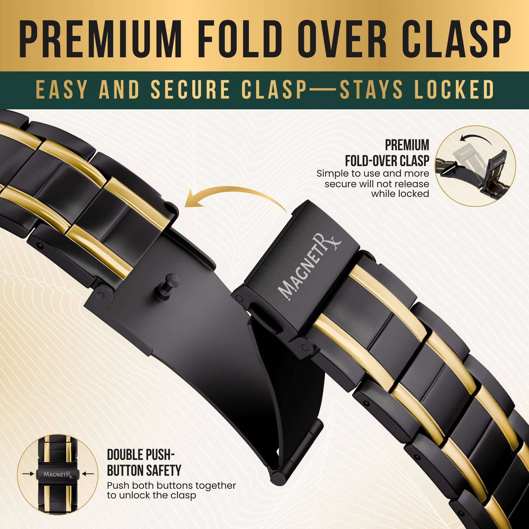 Magnetic Bracelet 3x Strength Titanium Magnetic Bracelet for Men (Black & Gold) MagnetRX