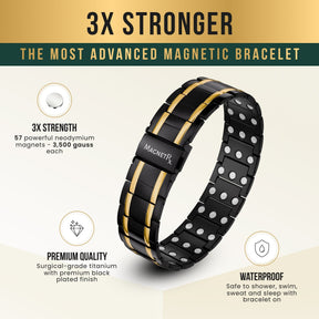 Magnetic Bracelet 3x Strength Titanium Magnetic Bracelet for Men (Black & Gold) MagnetRX