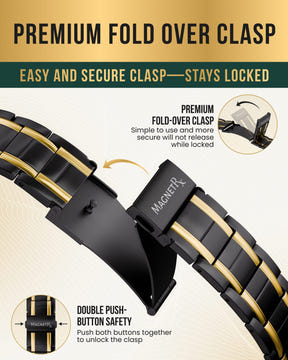 Magnetic Bracelet 3x Strength Titanium Magnetic Bracelet for Men (Black & Gold) MagnetRX